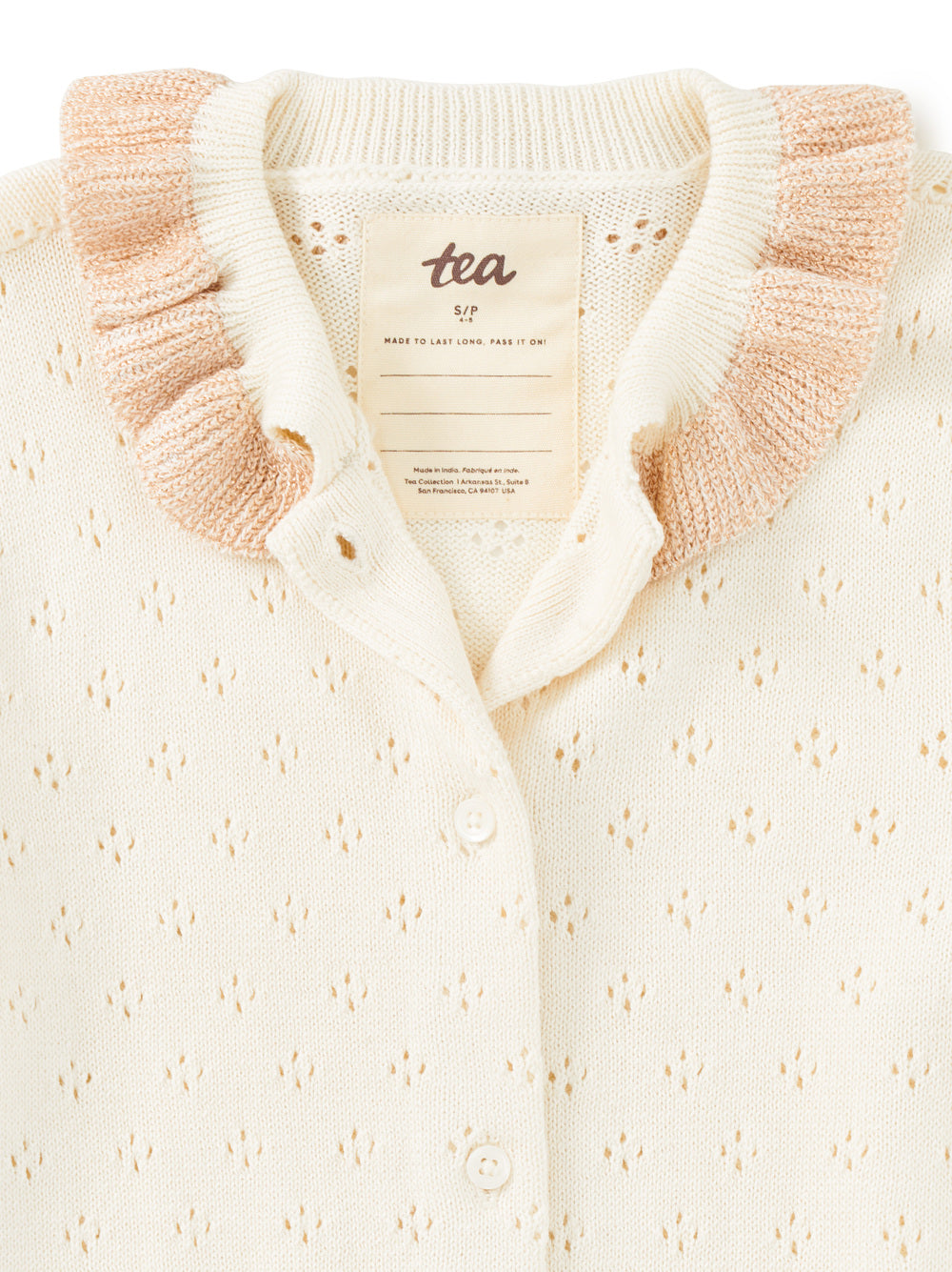 Tea Collared Pointelle Cardigan | Chalk