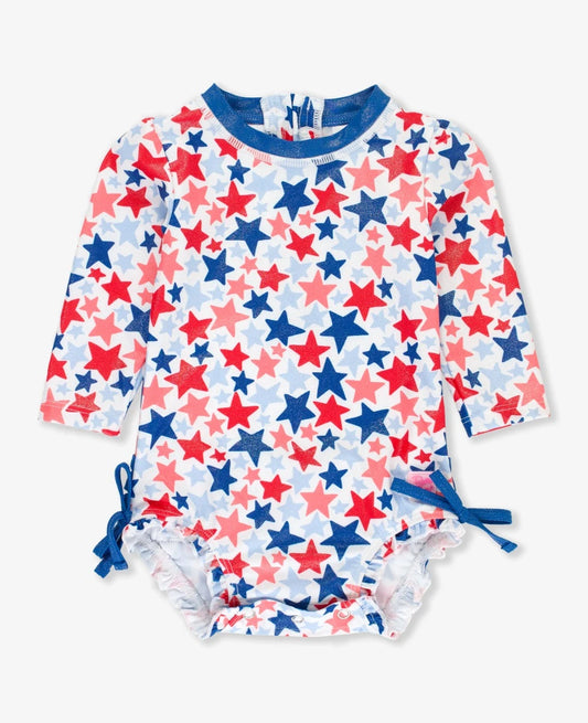 Red, White, and Blue One Piece Rash Guard