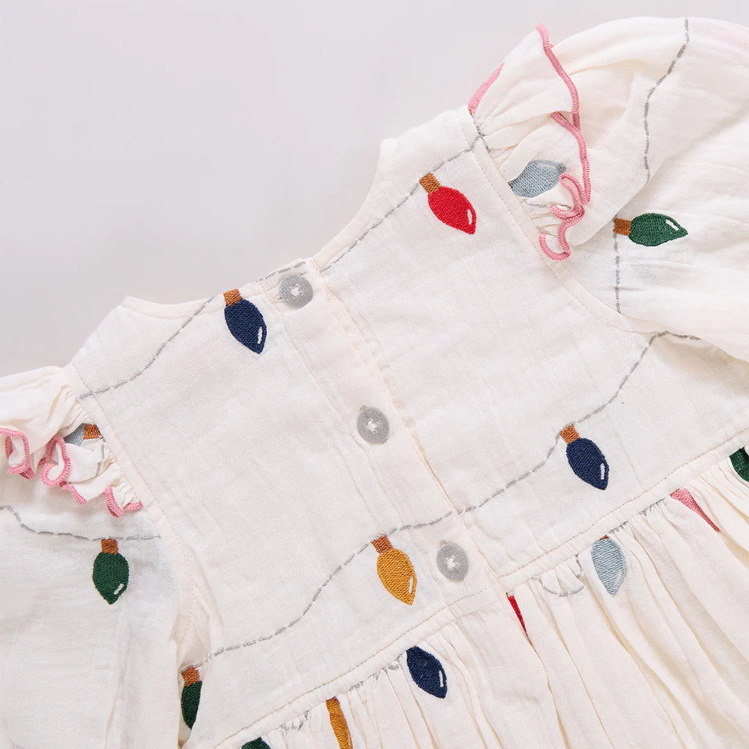 Girls Embroidery Brooke Dress | Christmas Lights