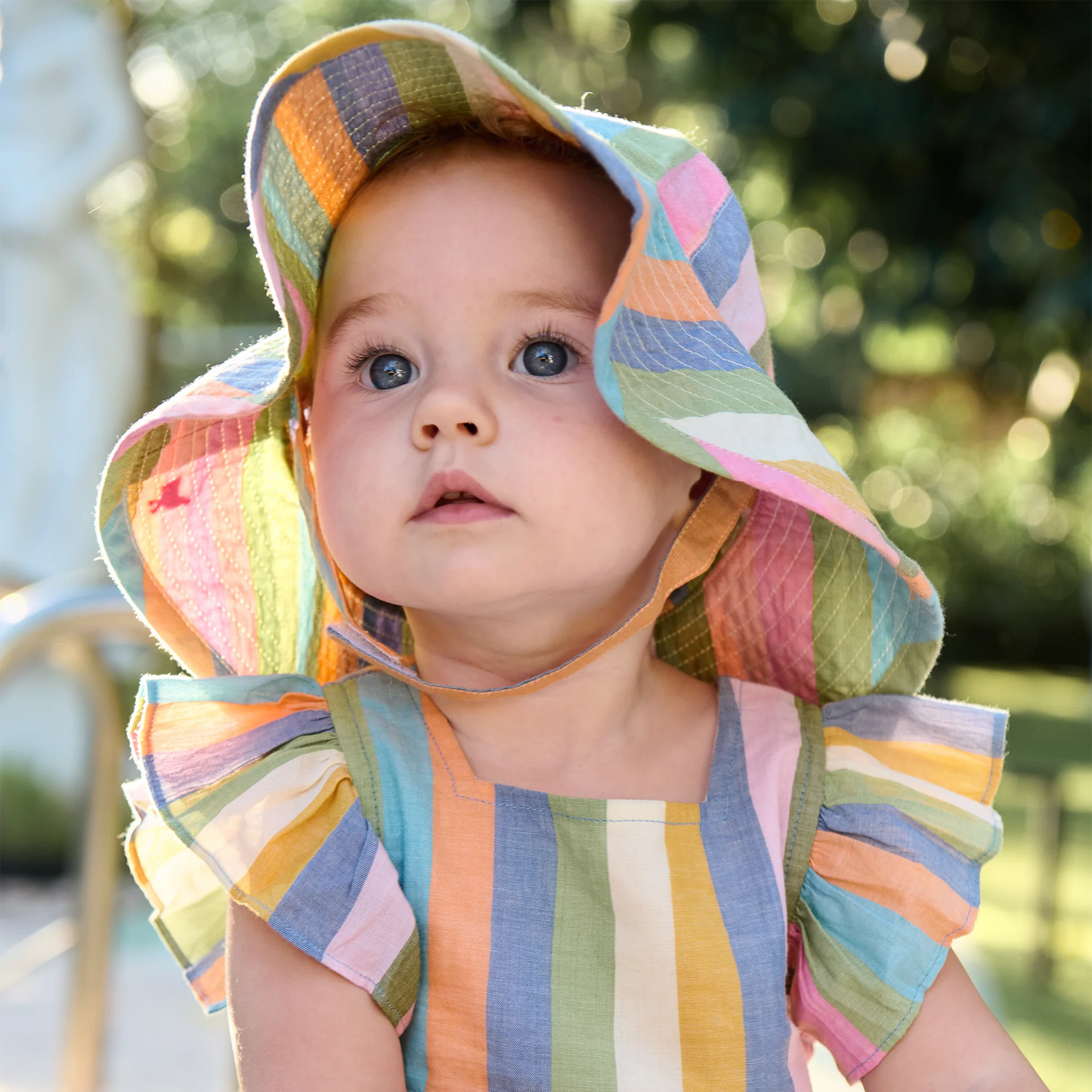 Pink Chicken Baby Girls Sun Hat | Parade Stripe