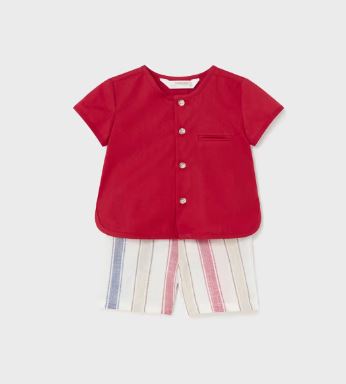 Mayoral Red Linen Top and Striped Shorts