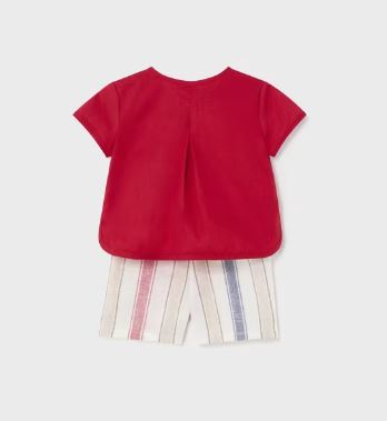 Mayoral Red Linen Top and Striped Shorts