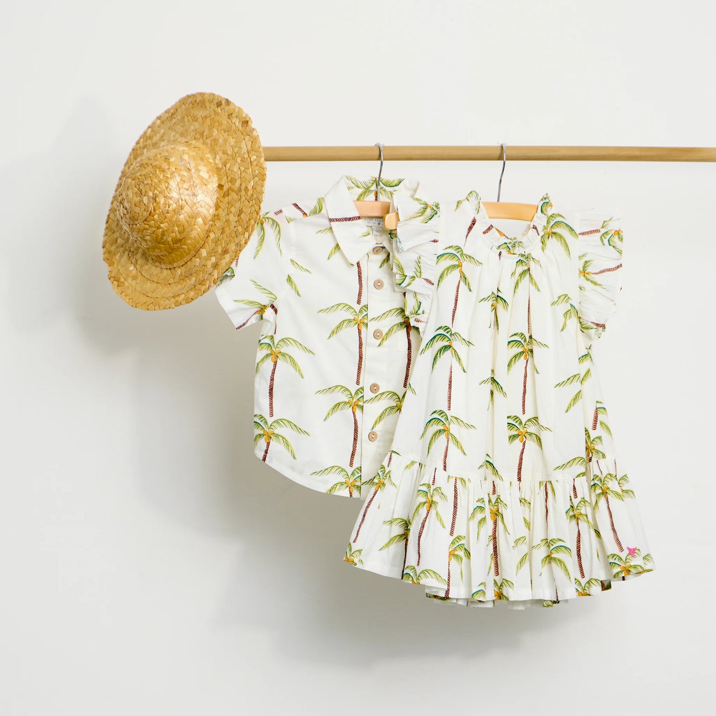 Pink Chicken Boys Jack Shirt | Cream Palm Trees