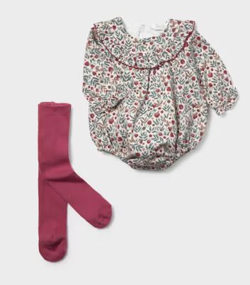 Mayoral Baby Floral Outfit with Tights