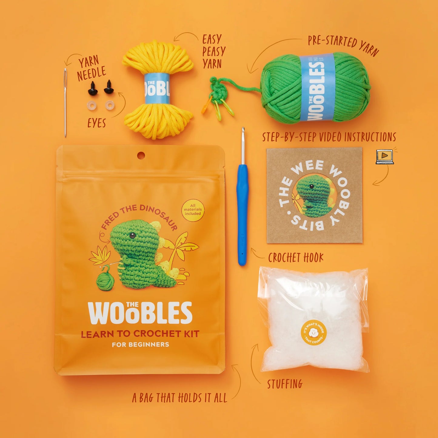 Woobles Crochet Kit | Fred The Dinosaur