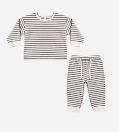 Quincy Mae Long Sleeve Cozy Set |Slate Stripe
