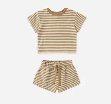 Quincy Mae Boxy Pocket Tee + Short Set | Honey Stripe
