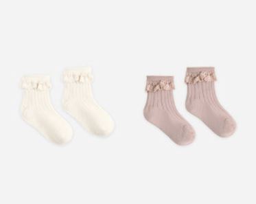 Rylee + Cru Lace Trim Socks | Rosewood & Natural