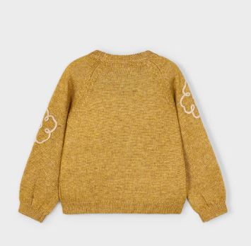 Mayoral Flower Applique Knit Sweater | Mustard