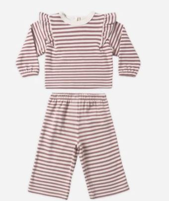 Quincy Mae Ruffle Cozy Set | Mulberry Stripe