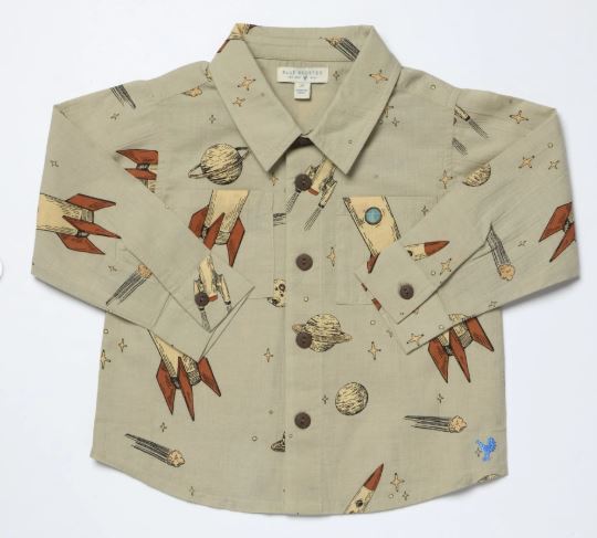 Blue Rooster Boys Long Sleeve Jack Shirt | Space Rocket