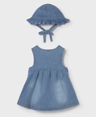 Mayoral Denim Dress with Strawberries and Hat