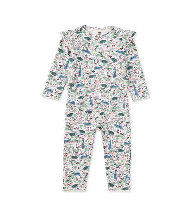 Tea Ruffle Shoulder Baby Romper | Rabbit & Turtle Folktale