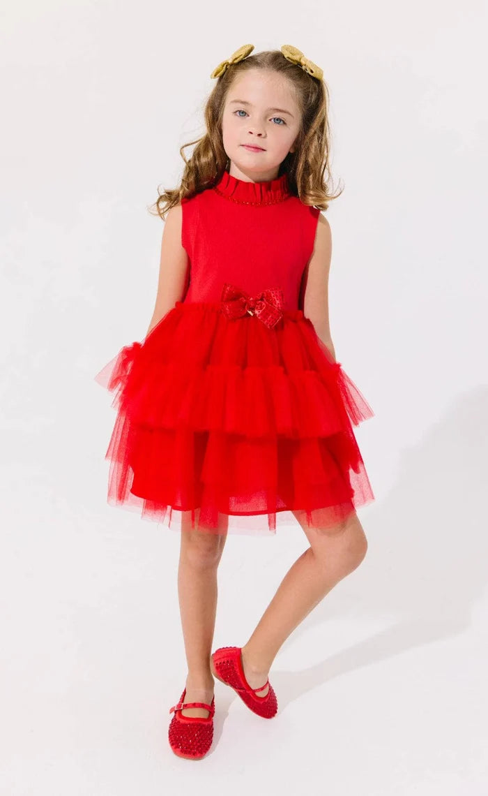 Lola & The Boys Tiered Party Bow Dress | Red