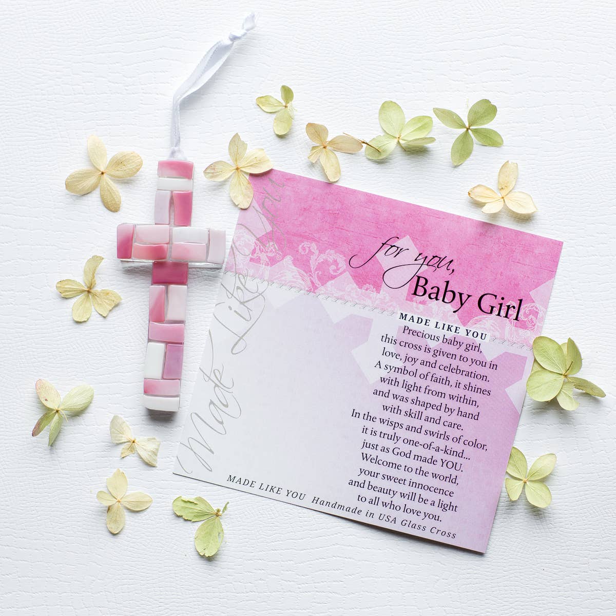 New Baby Girl Gift  USA Handmade Mosaic Glass Cross 4484
