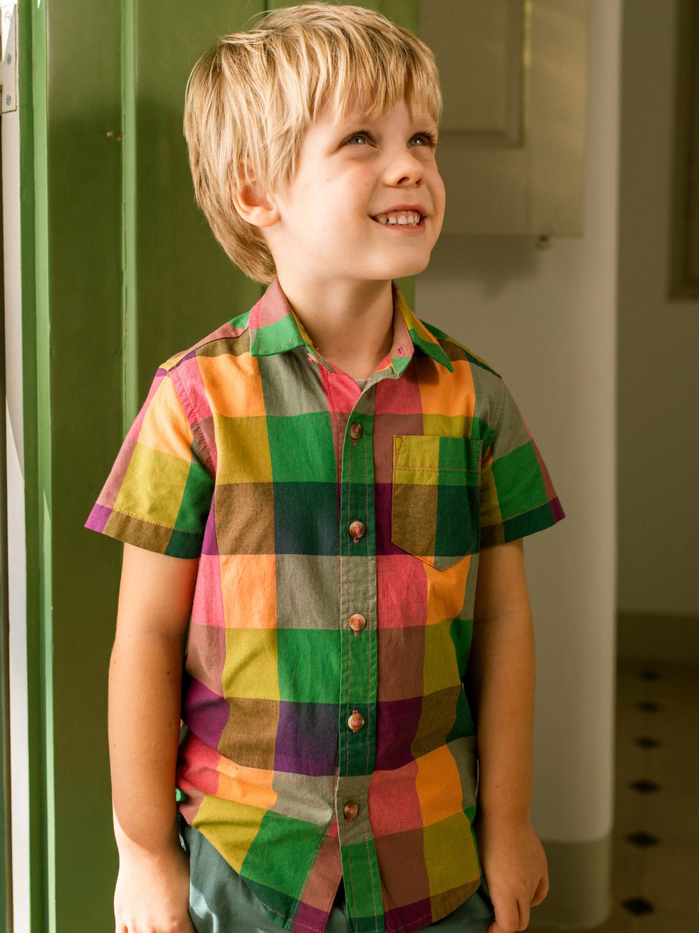 Tea Plaid Button Up Woven Shirt | Barcelona