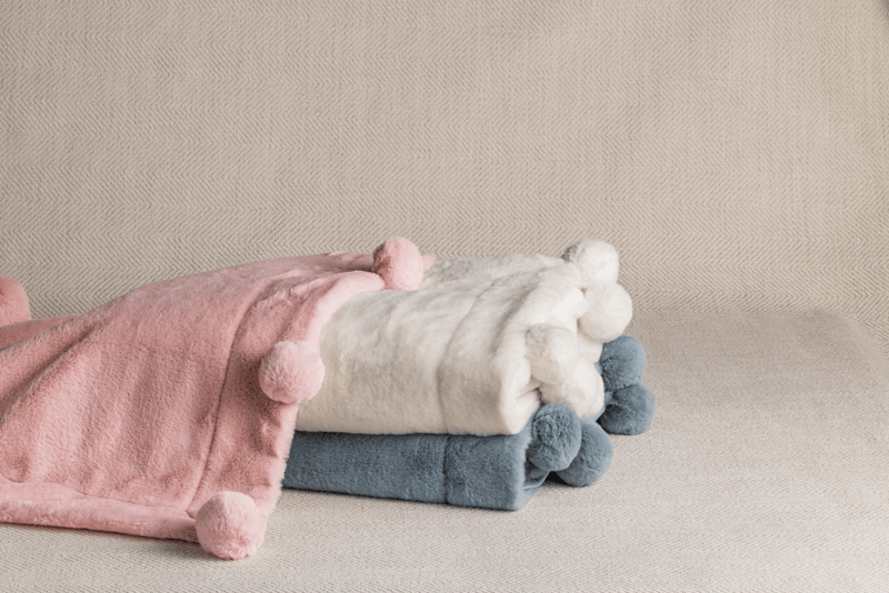 Mud Pie Fur Pom Pom Blanket