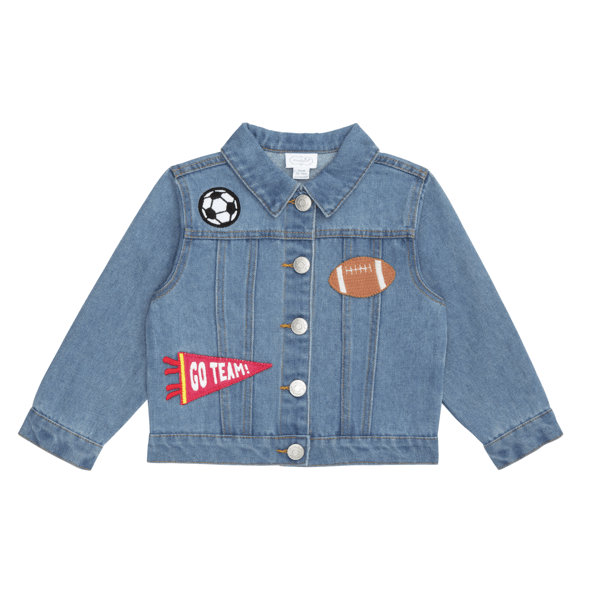 Mud Pie Sports Patch Denim Jacket