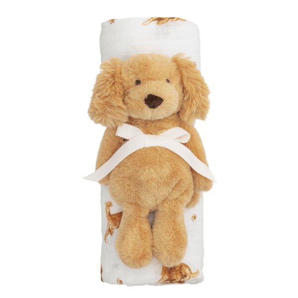 Mud Pie Golden Retriever Swaddle and Rattle Set