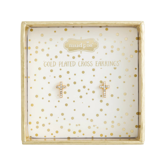 Mud Pie Plated Cross Earrings