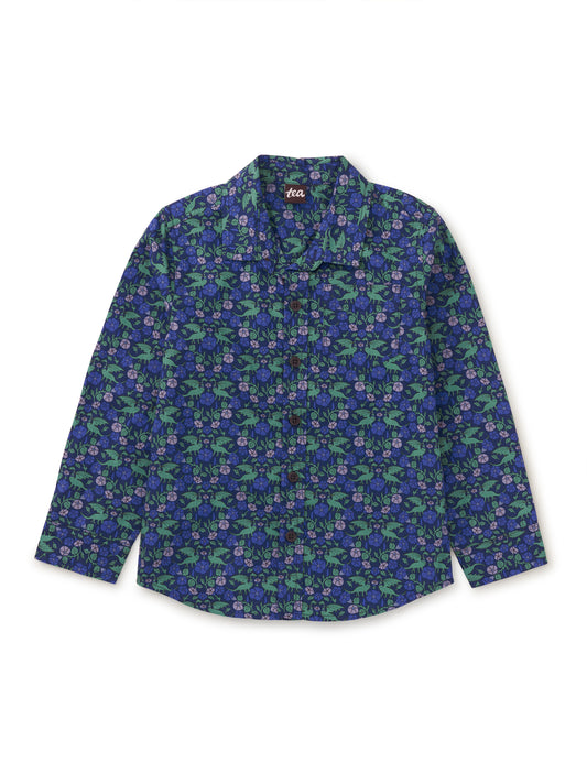 Tea Printed Button Up Shirt | Dragon Floral