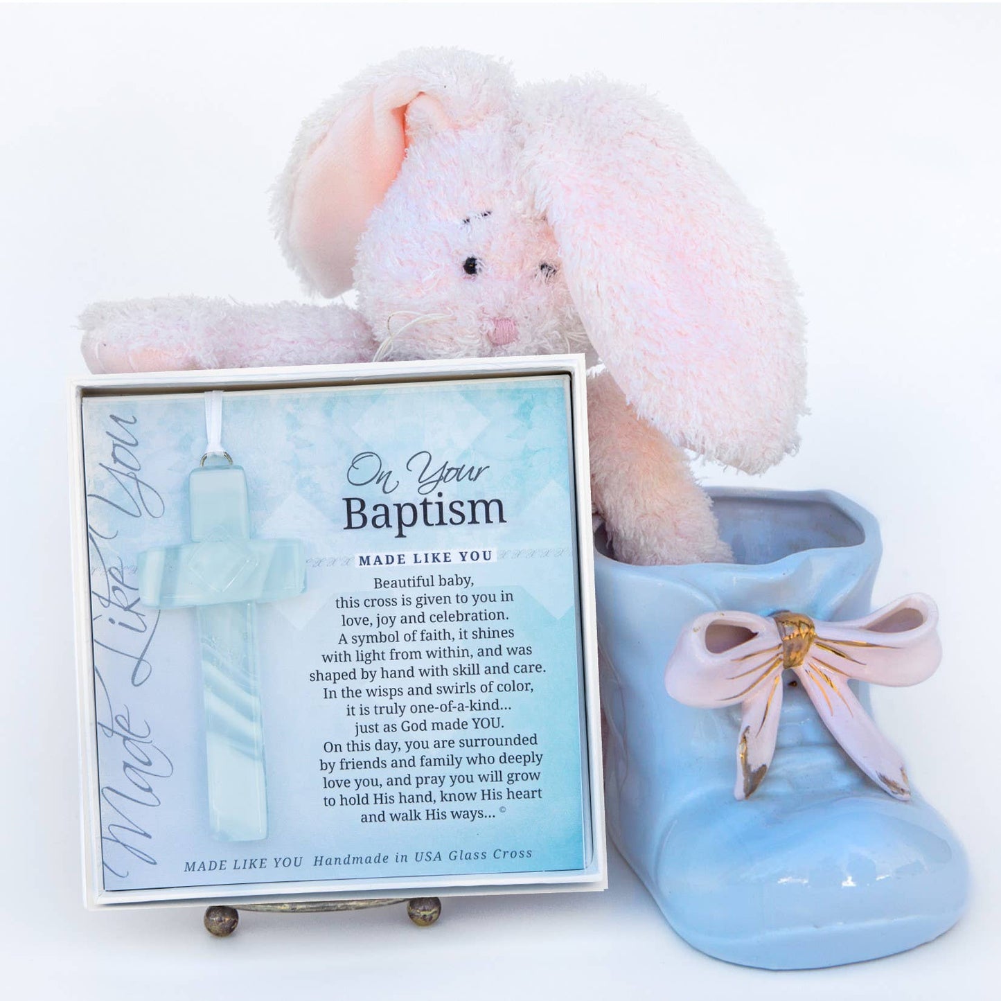 Baby Baptism Gift USA Handmade Glass Cross Keepsake 4402