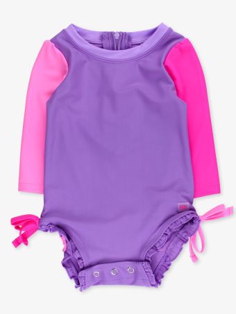 Ruffle Butts Purple Color Block Long Sleeve Rashguard