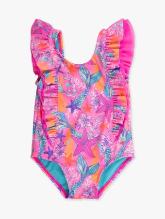Ruffle Butts Neon Shimmer Mermaid Waterfall One Piece Swimsuit