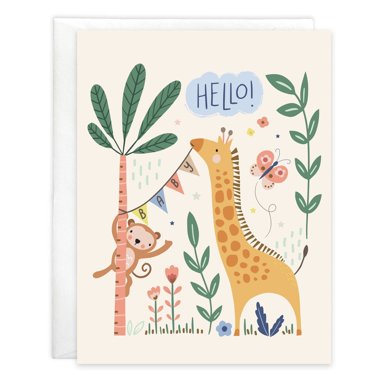 Baby Greeting Card - Giraffe and Monkey