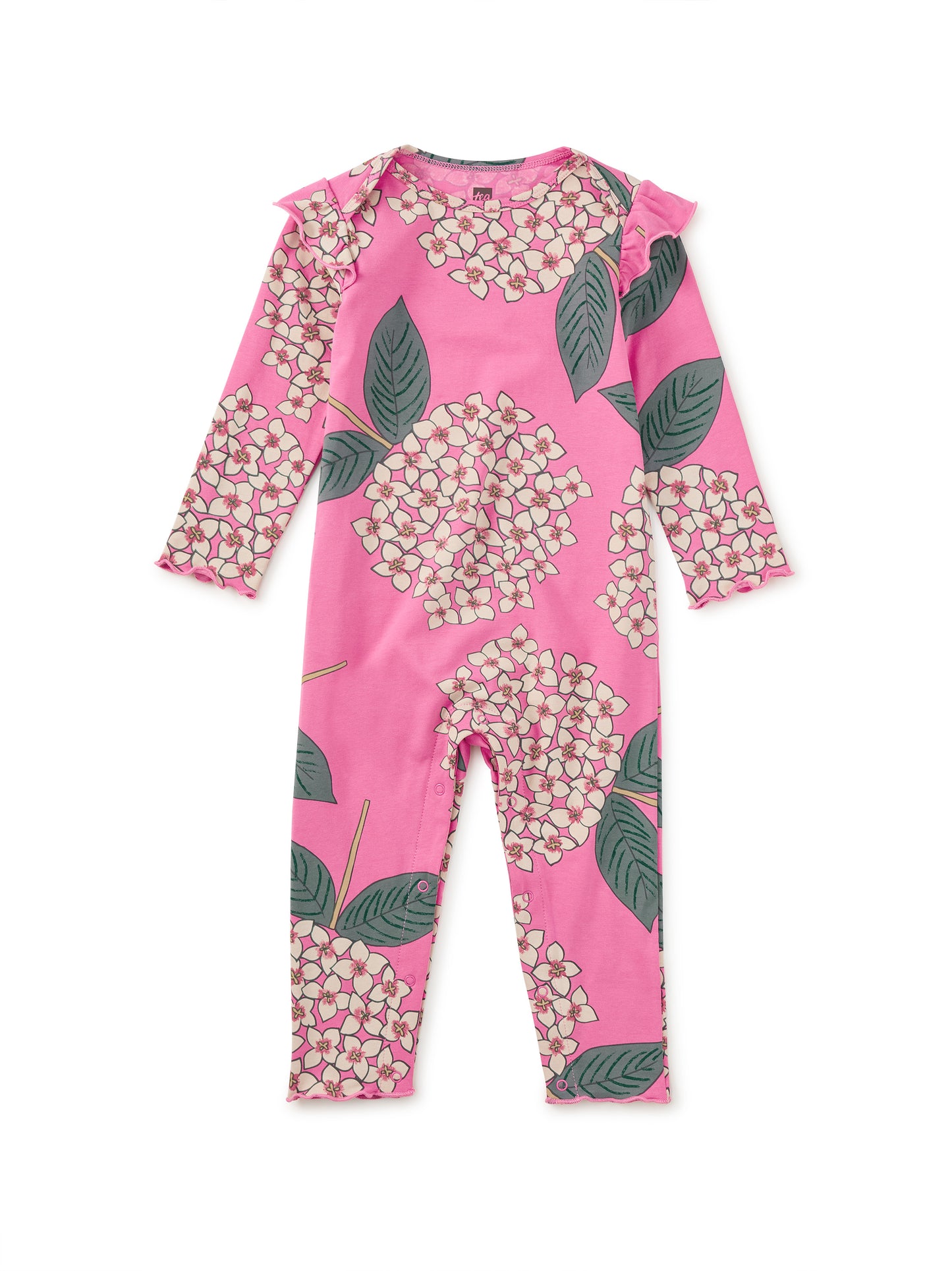 Tea Ruffle Shoulder Baby Romper | Hydrangea Burst