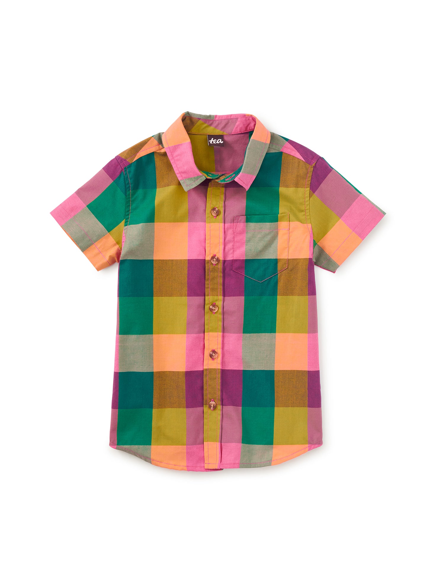 Tea Plaid Button Up Woven Shirt | Barcelona