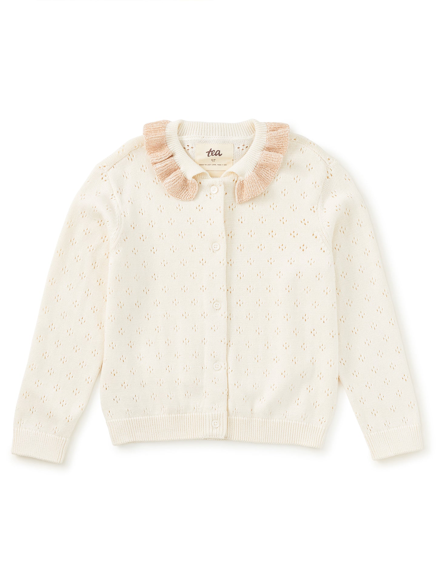 Tea Collared Pointelle Cardigan | Chalk