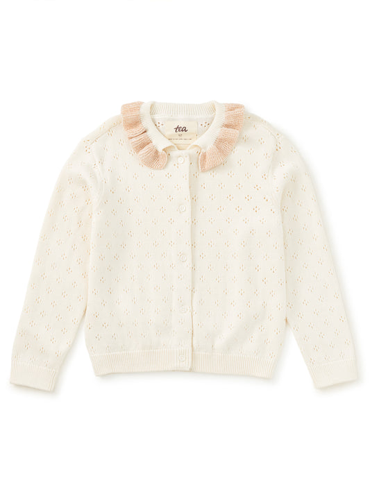 Tea Collared Pointelle Cardigan | Chalk