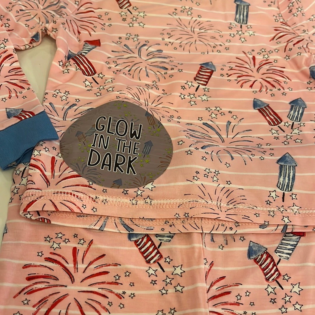 Mud Pie Glow In The Dark Pink Firework Pajamas