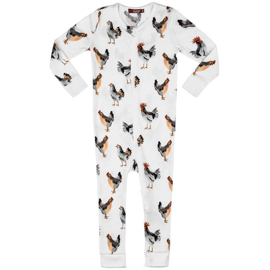 Milkbarn Organic Cotton Zipper Footed Pajama | Chickens