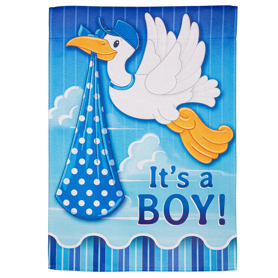 Stork with Special Delivery Suede Garden Flag | Boy