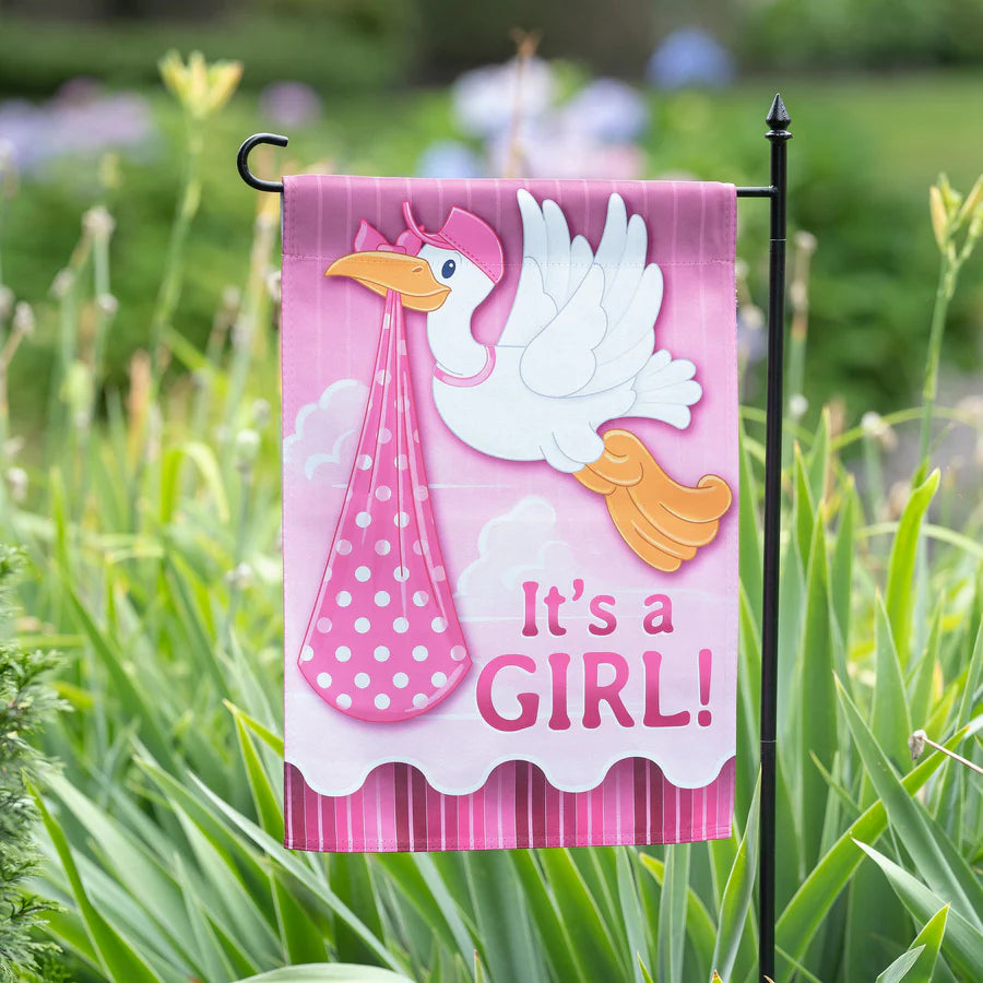 Stork with Special Delivery Suede Garden Flag |Girl