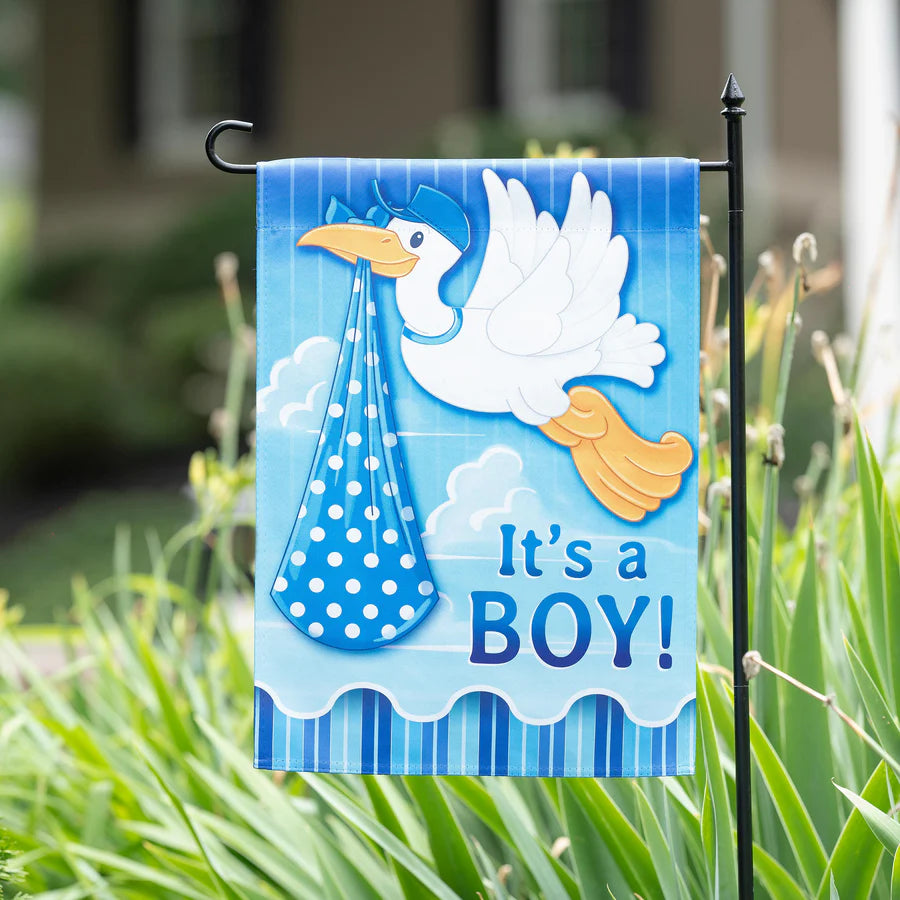 Stork with Special Delivery Suede Garden Flag | Boy