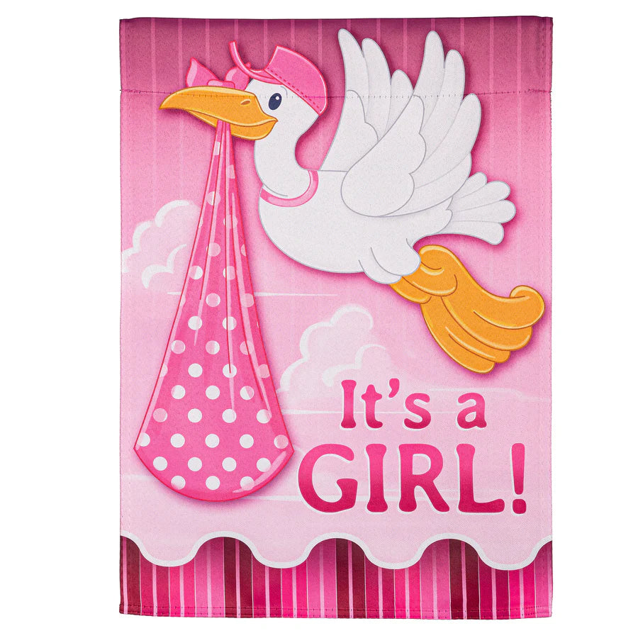 Stork with Special Delivery Suede Garden Flag |Girl