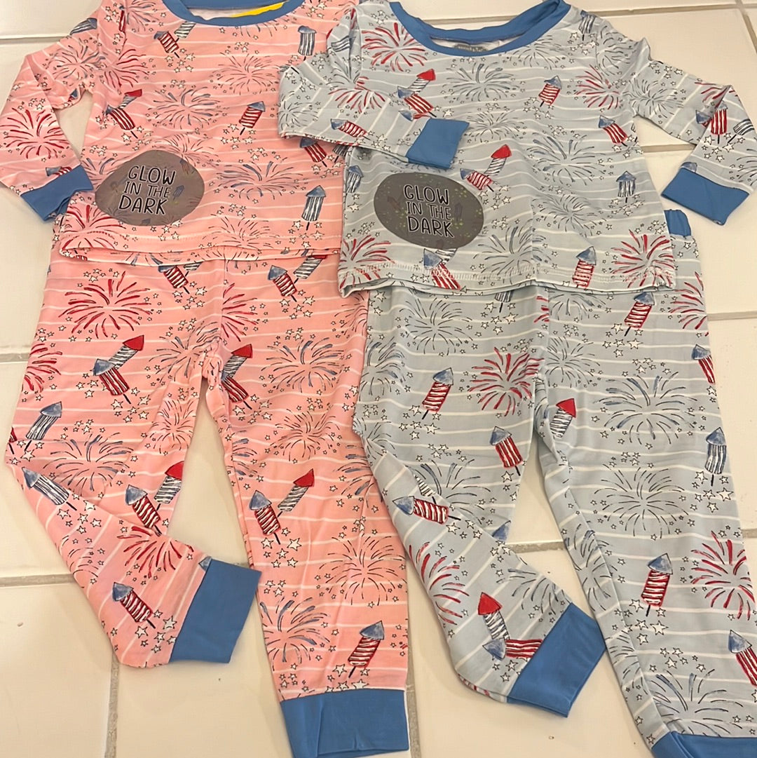 Mud Pie Glow In The Dark Pink Firework Pajamas