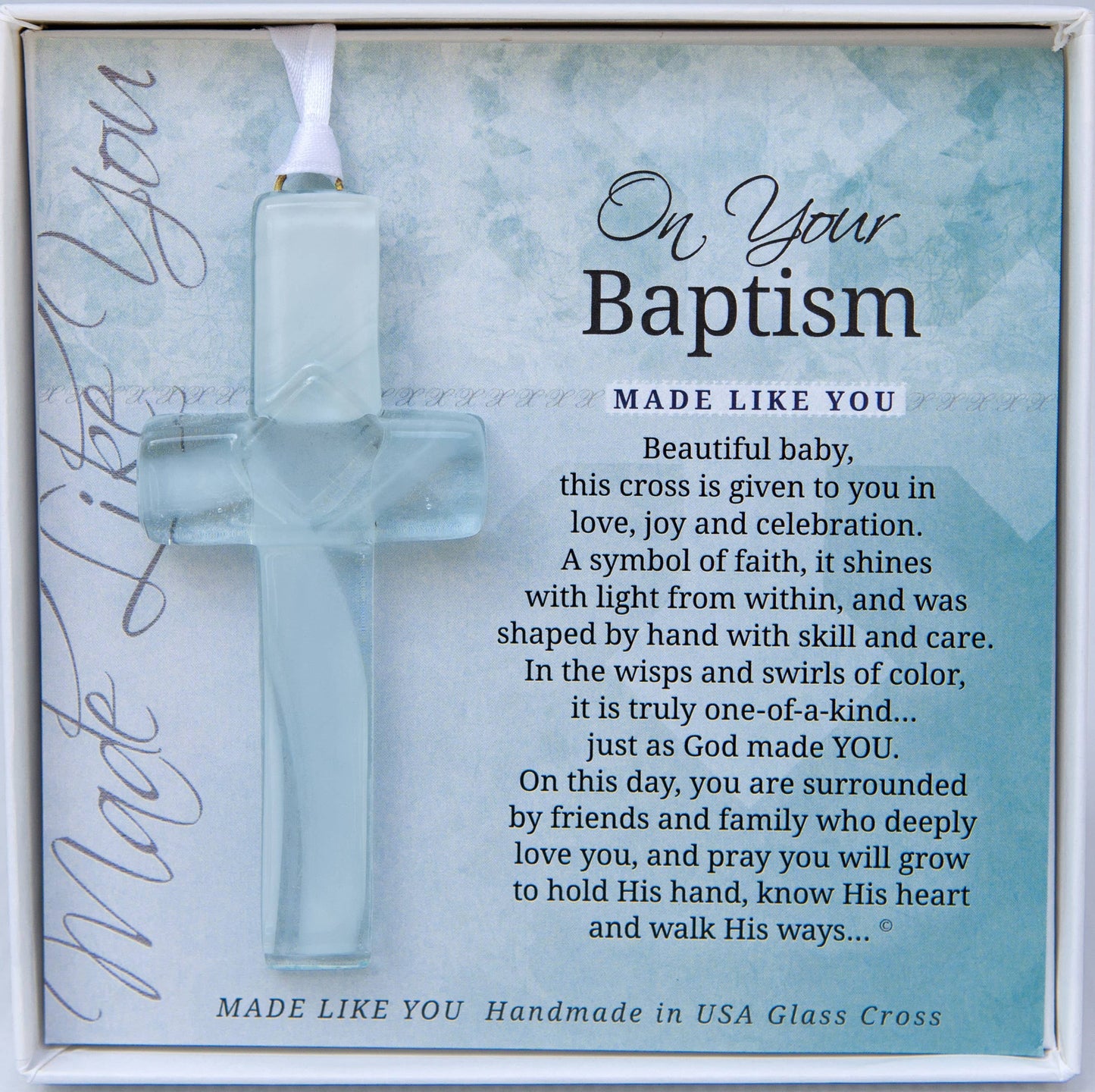Baby Baptism Gift USA Handmade Glass Cross Keepsake 4402