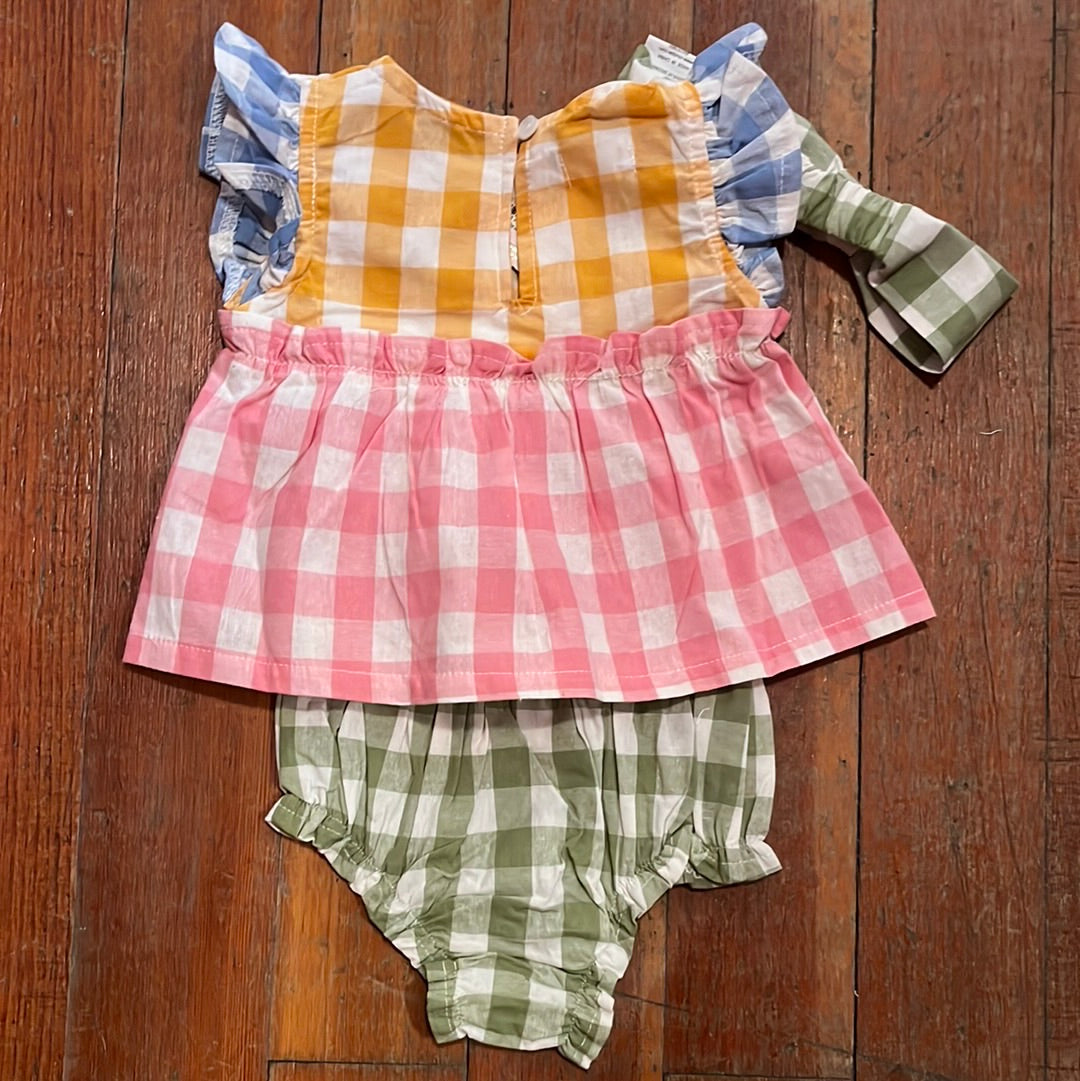 Mud Pie Mixed Check Pinafore Denim Set