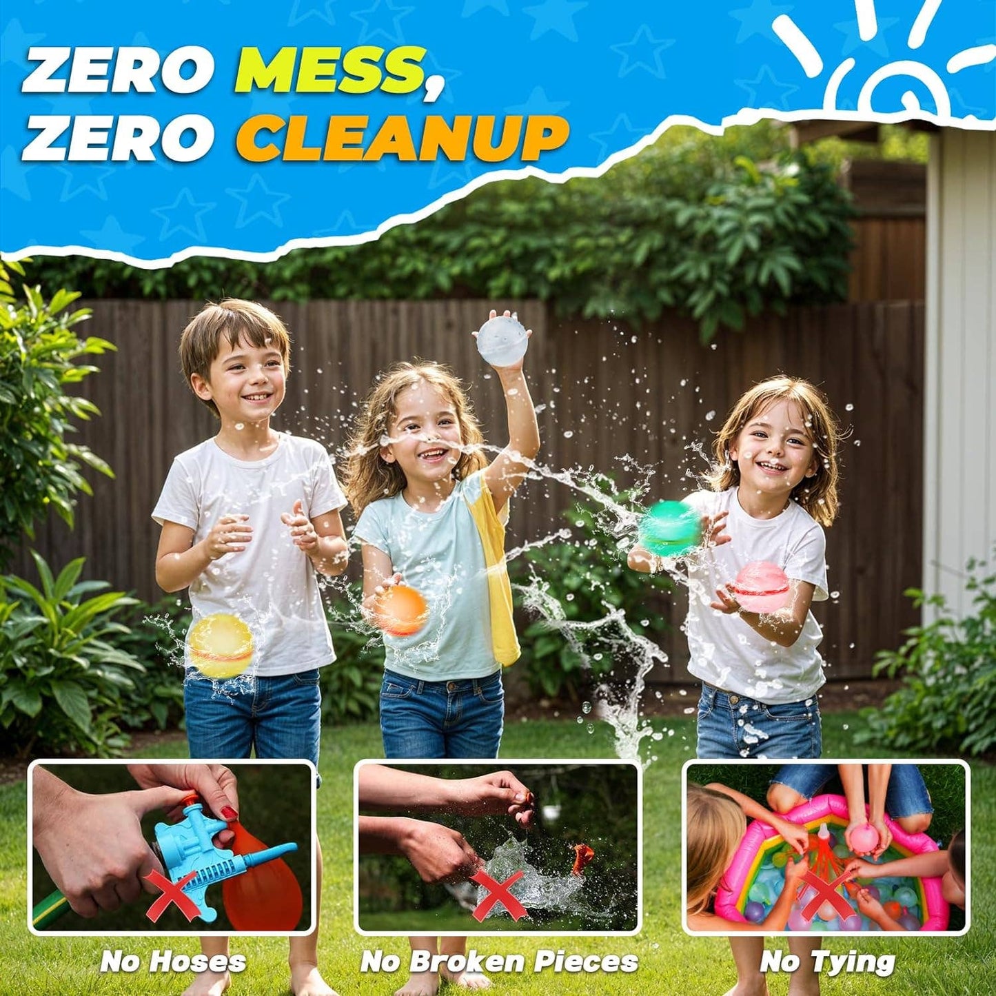 6 PCS Reusable Water Balloons, Refillable Silicone Water Bal