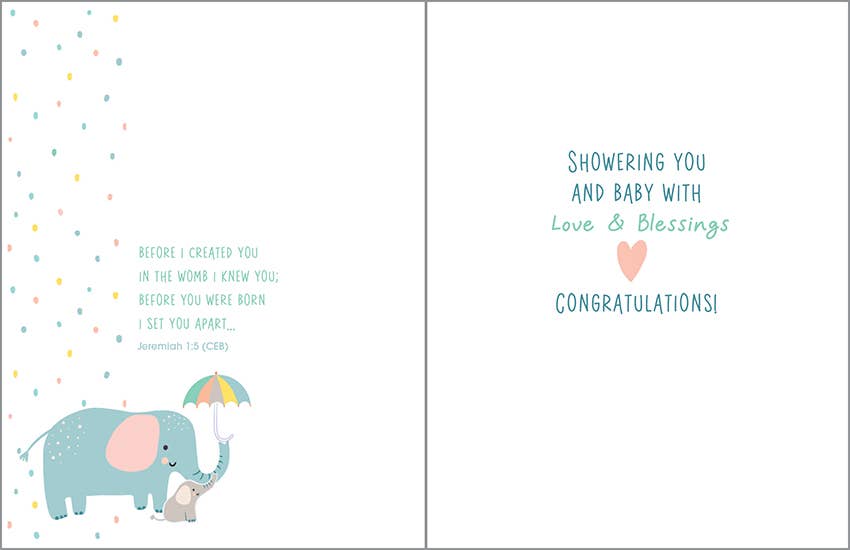 With Scripture Baby Greeting Card - Elephant on Rainbow