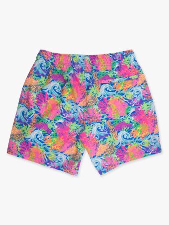 Men's Neon Ocean Coral Swim Trunks