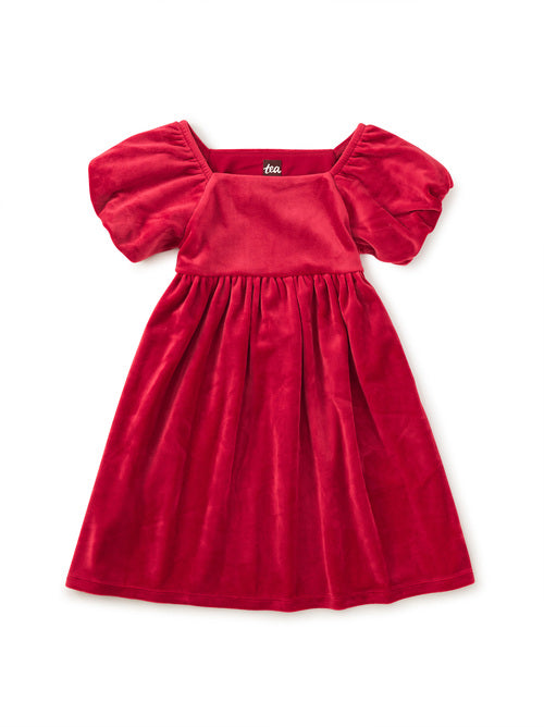 Tea Girls Red Wagon Velour Puff Sleeve Dress