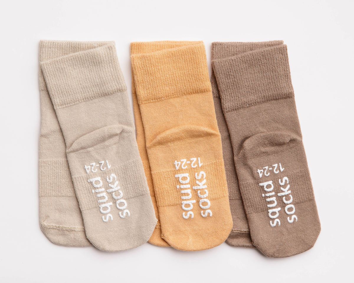 Baby & Kids Grip Socks, Caramel, 3-Pack