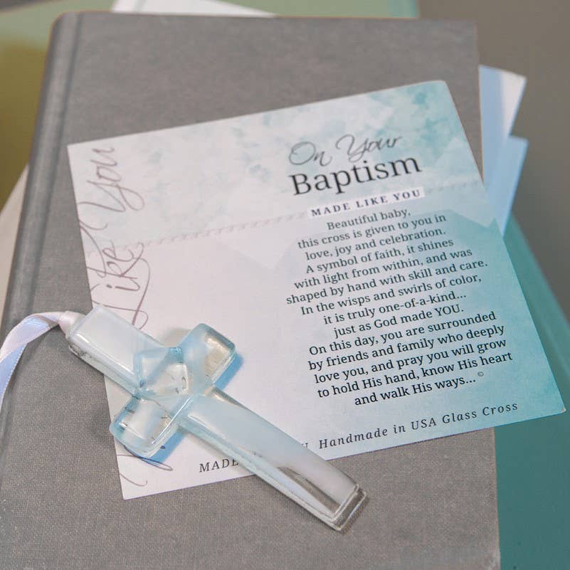 Baby Baptism Gift USA Handmade Glass Cross Keepsake 4402