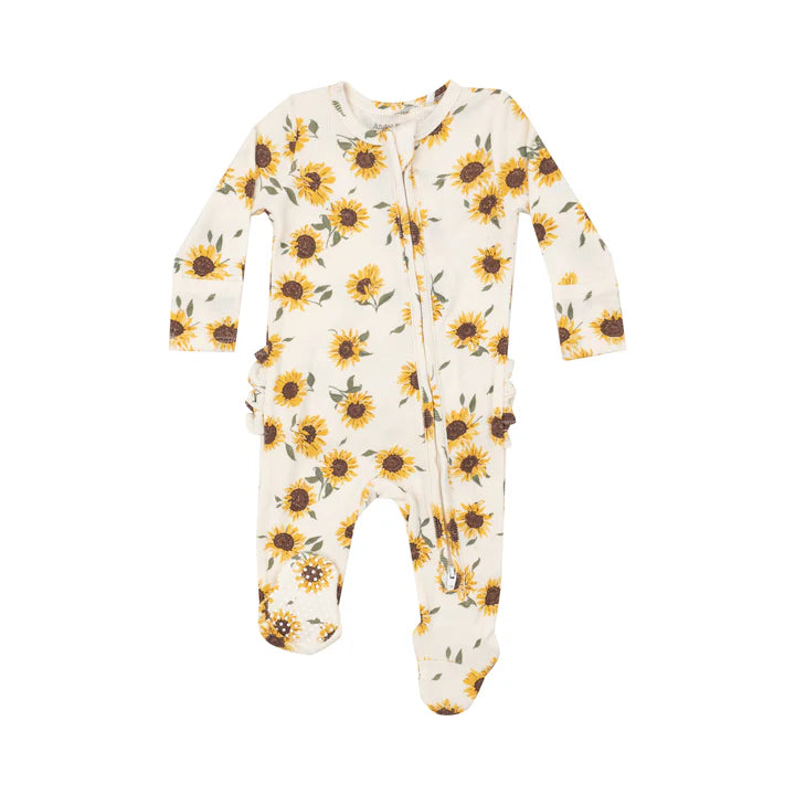 Angel Dear Rib Ruffle Zipper Footie | Baby Sunflowers