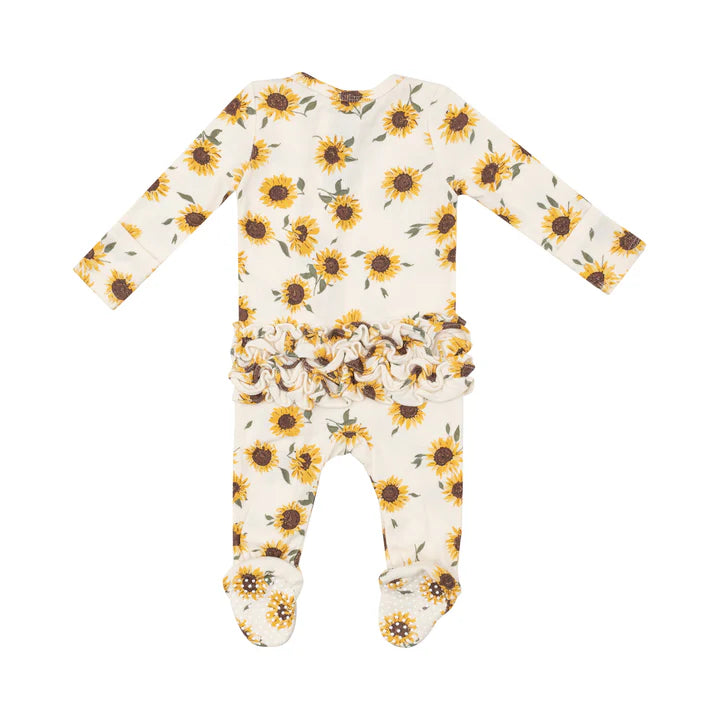 Angel Dear Rib Ruffle Zipper Footie | Baby Sunflowers